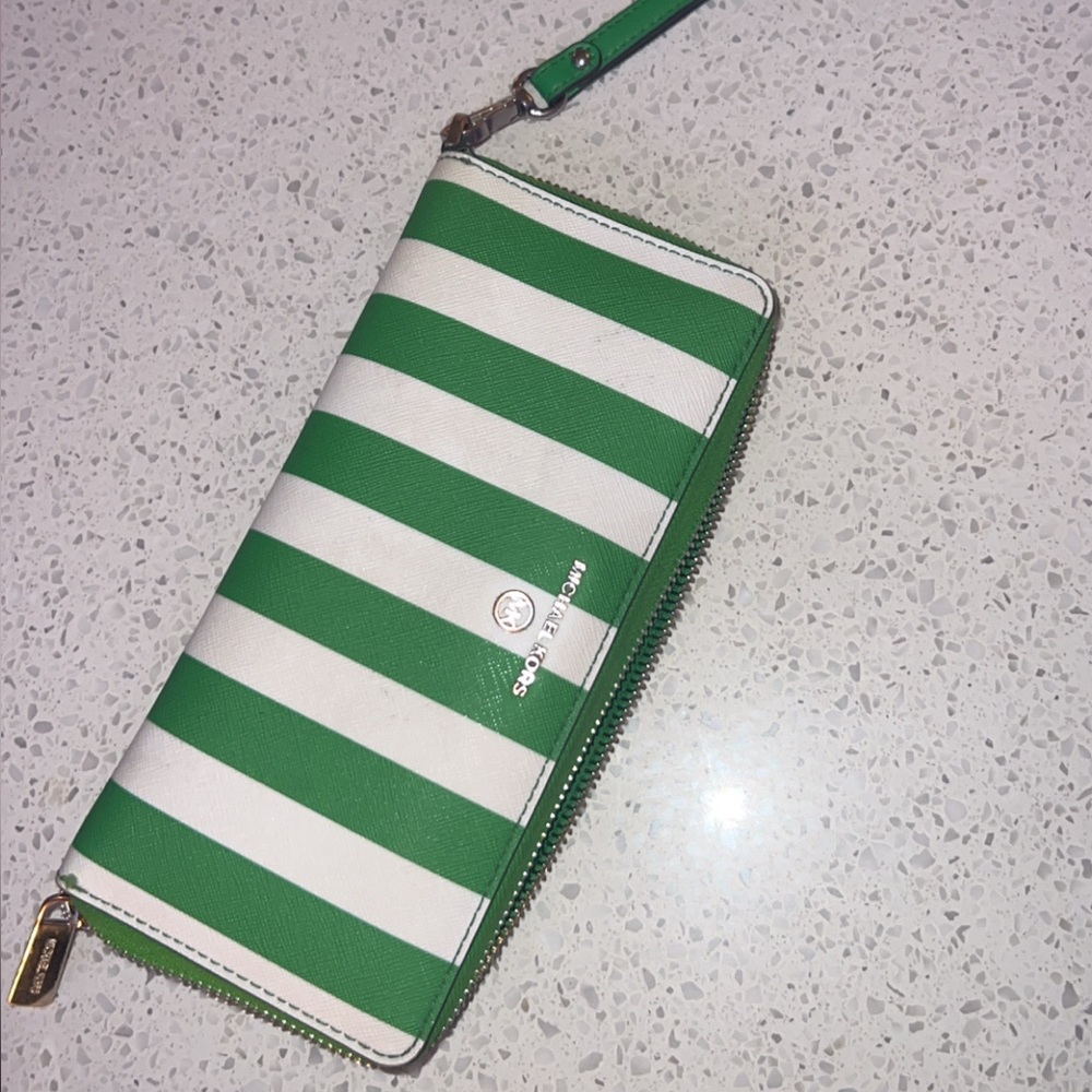 Michael Kors Emerald and White Striped Wallet